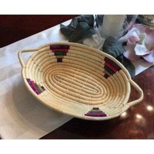 2 Handled Oval Rope Tray Style Coiled BOHO 14 3/4" Basket